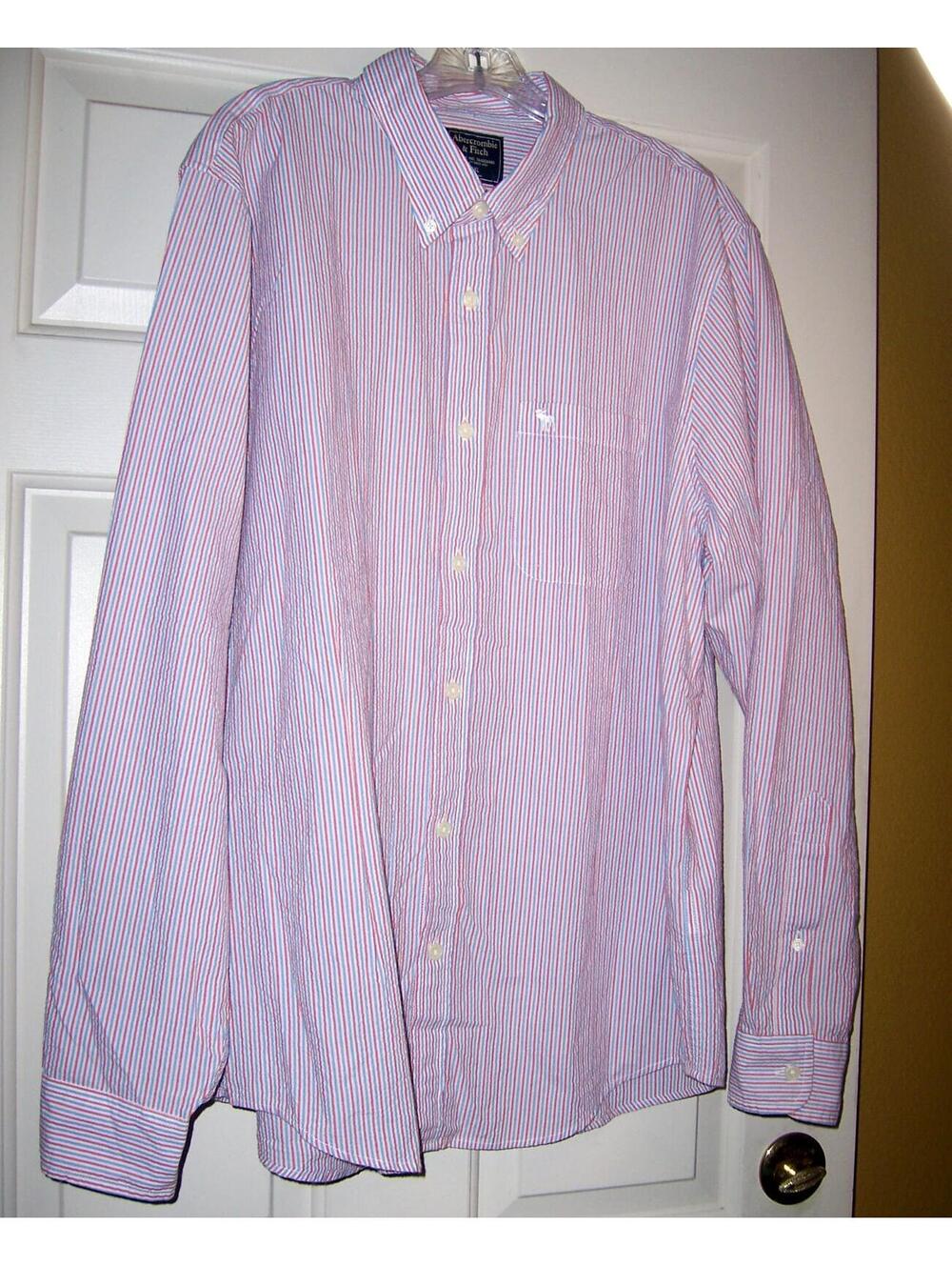 Abercrombie & Fitch Striped Seersucker Shirt Red/Blue - XXL